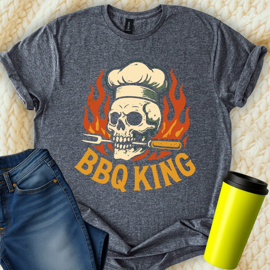 MyDesigns Physical Item BBQ King Skull Chef Hat Flames Graphic T-Shirt