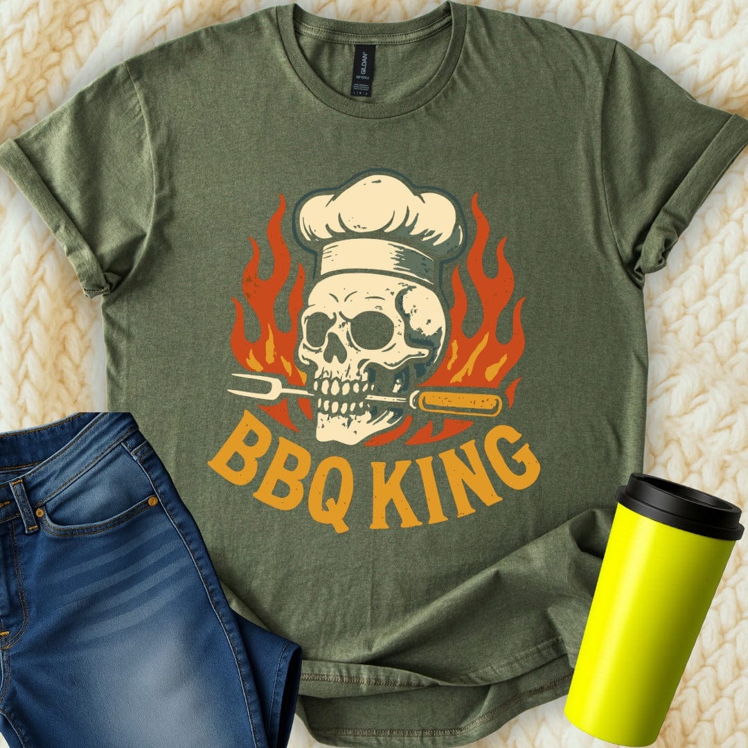 MyDesigns Physical Item BBQ King Skull Chef Hat Flames Graphic T-Shirt