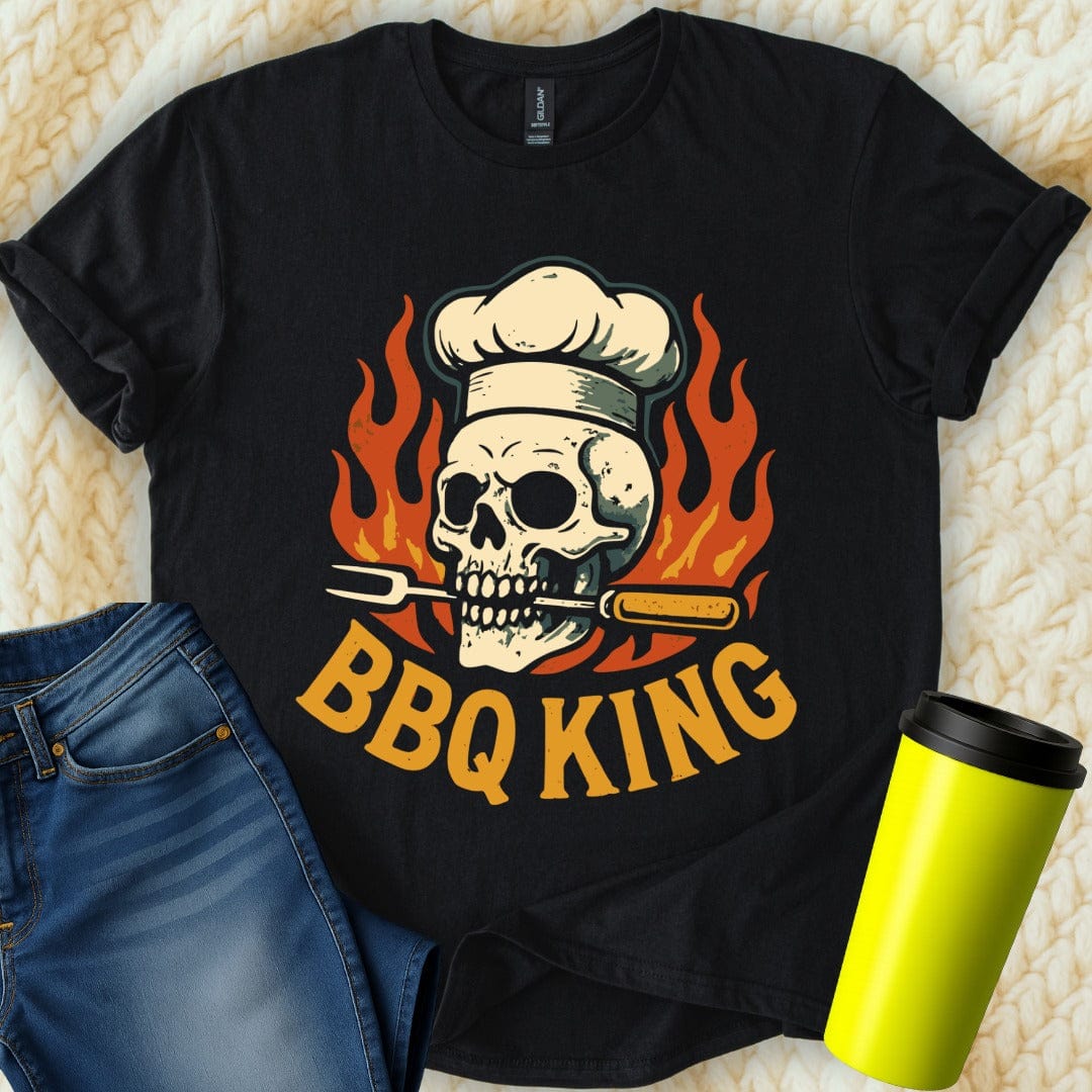 MyDesigns Physical Item BBQ King Skull Chef Hat Flames Graphic T-Shirt