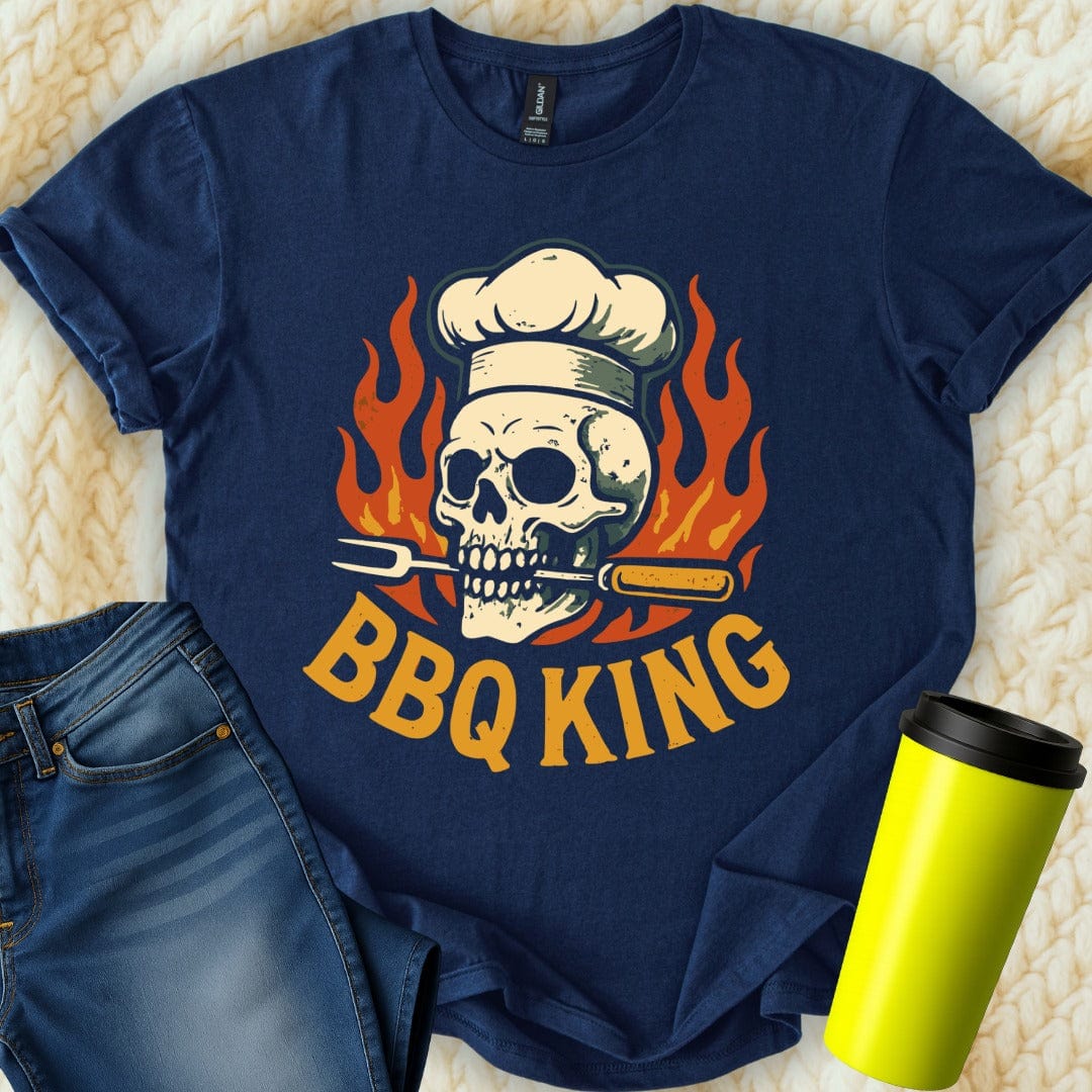 MyDesigns Physical Item BBQ King Skull Chef Hat Flames Graphic T-Shirt