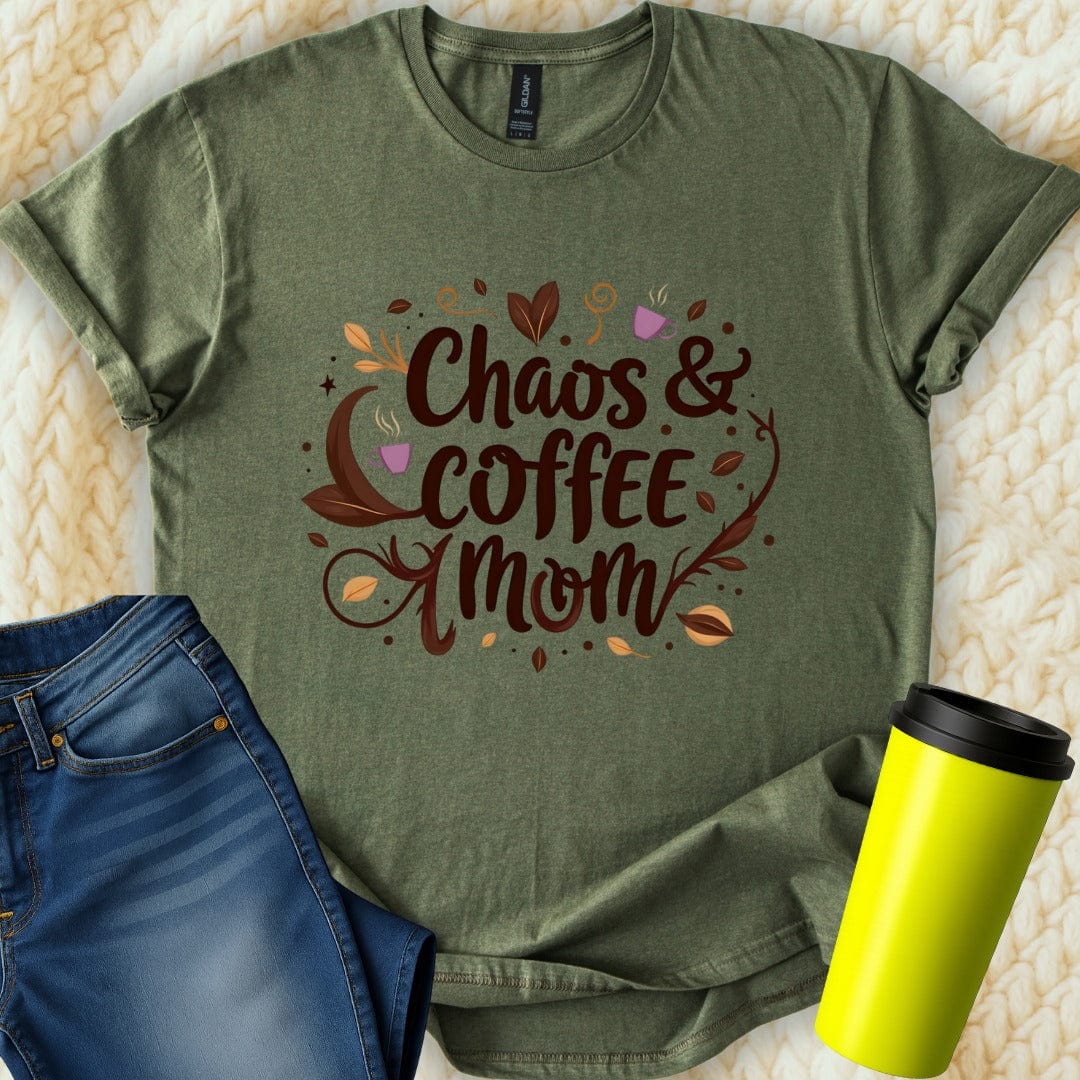 Printify T-Shirt Military Green / S Chaos & Coffee Mom T-Shirt