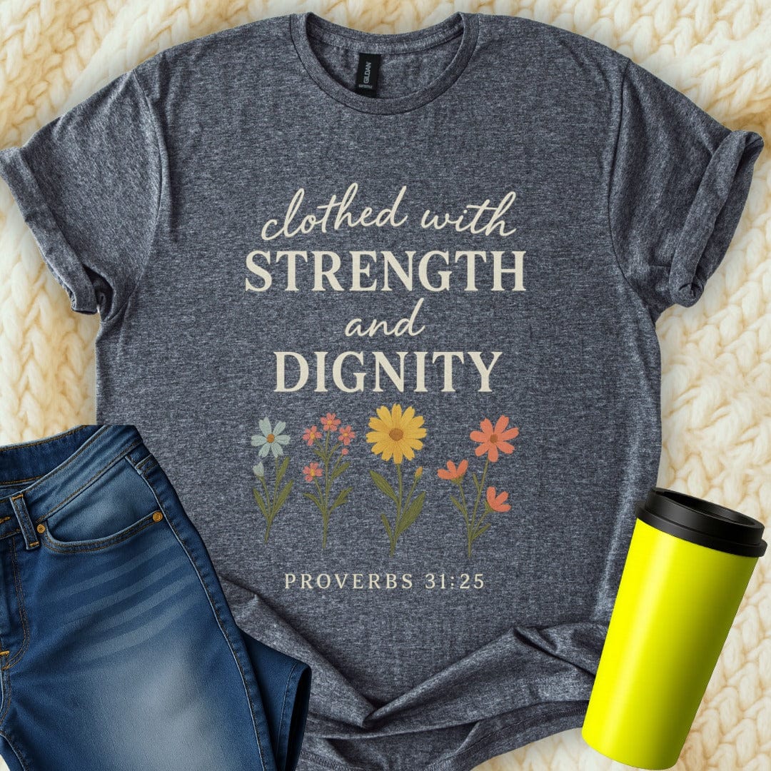 The Off Base T-Shirt S / Dark Heather Clothed With Strength T-Shirt