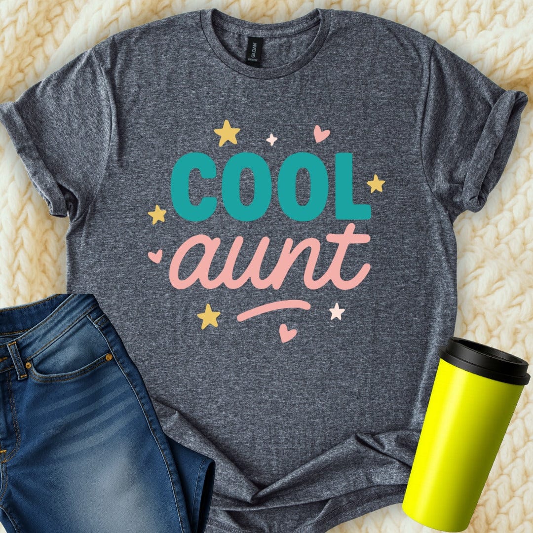 MyDesigns Physical Item Cool Aunt Graphic with Hearts and Stars Design T-Shirt