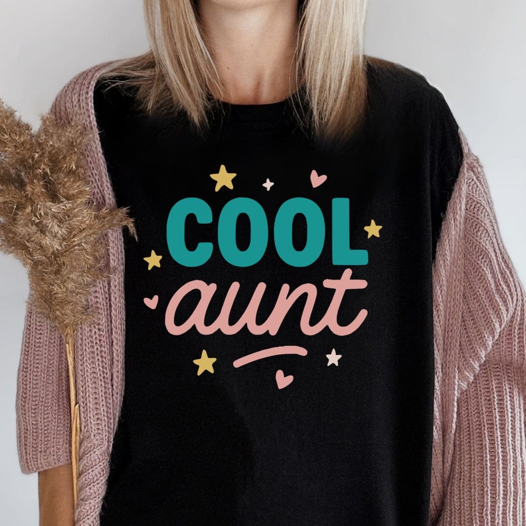 MyDesigns Physical Item Cool Aunt Graphic with Hearts and Stars Design T-Shirt