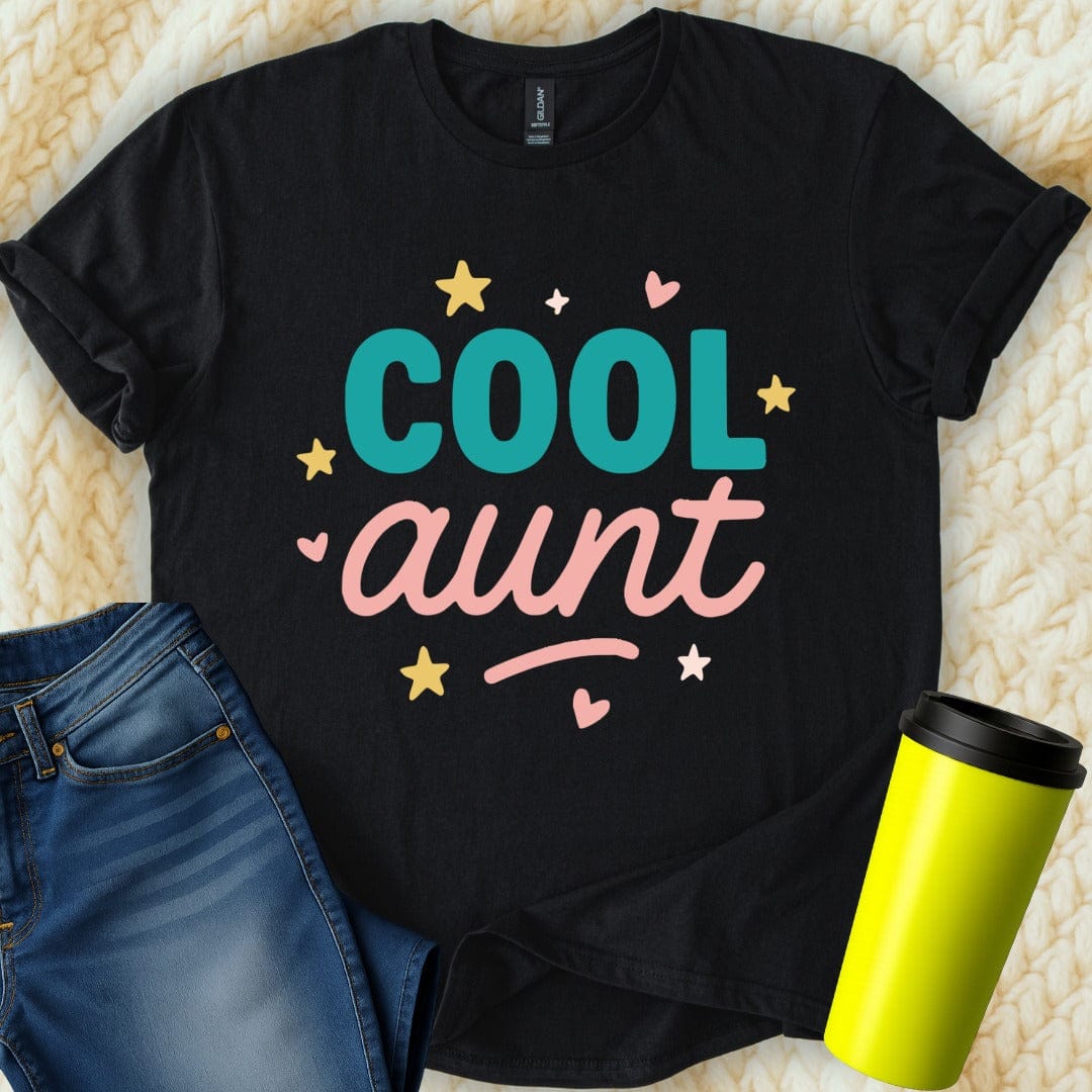 MyDesigns Physical Item Cool Aunt Graphic with Hearts and Stars Design T-Shirt