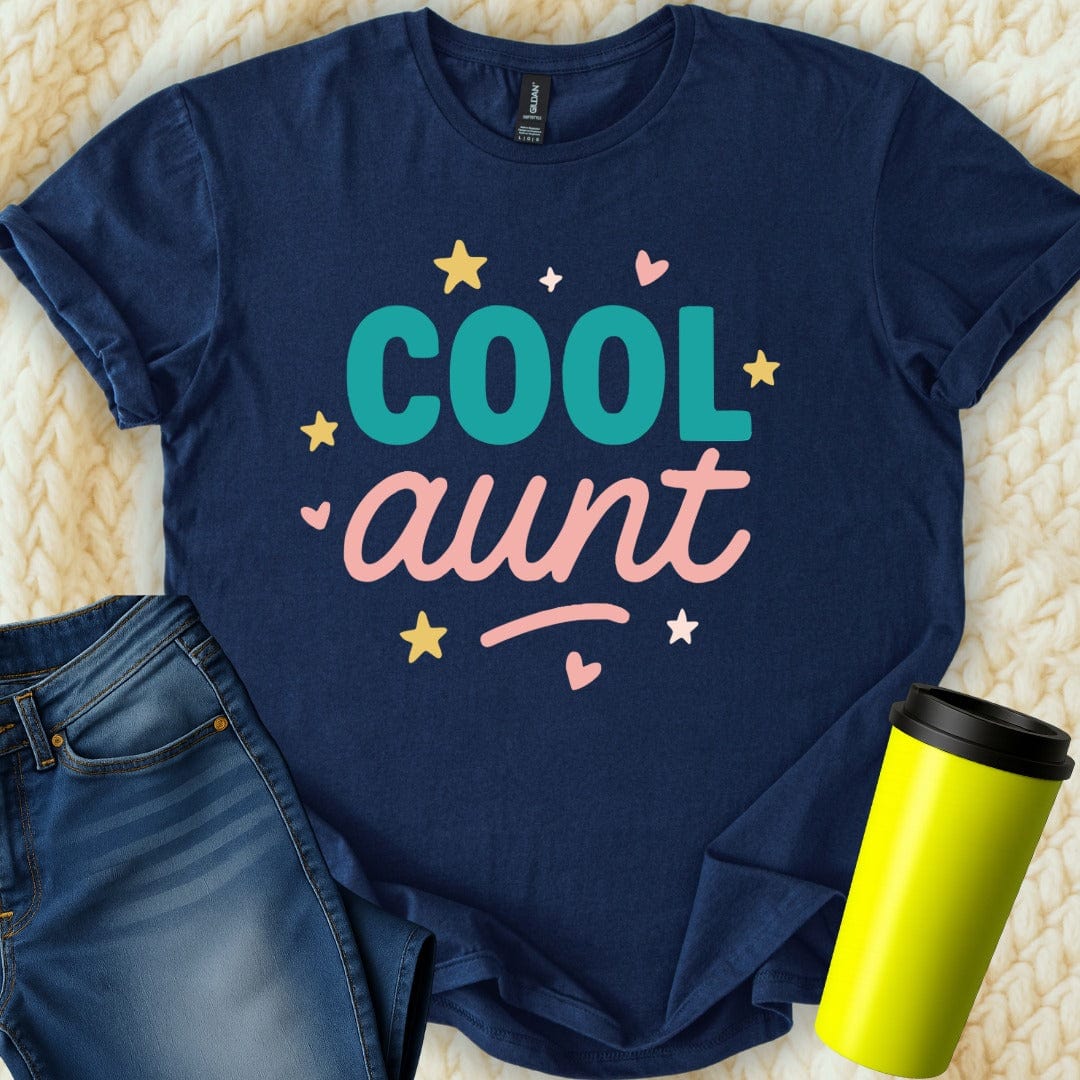 MyDesigns Physical Item Cool Aunt Graphic with Hearts and Stars Design T-Shirt