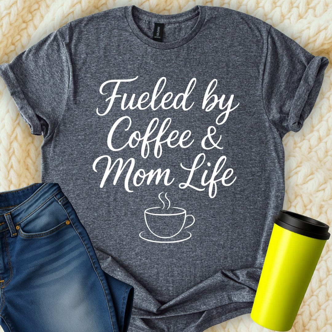 MyDesigns T-Shirt Fueled by Coffee and Mom Life Graphic Art Funny T-Shirt