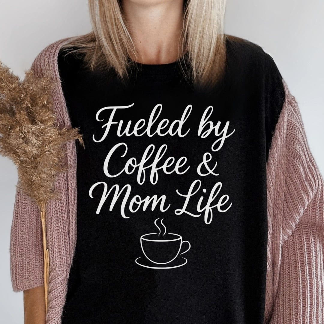 MyDesigns T-Shirt Fueled by Coffee and Mom Life Graphic Art Funny T-Shirt