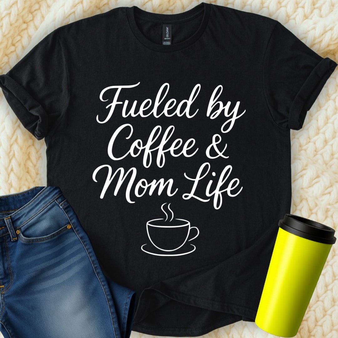MyDesigns T-Shirt Fueled by Coffee and Mom Life Graphic Art Funny T-Shirt