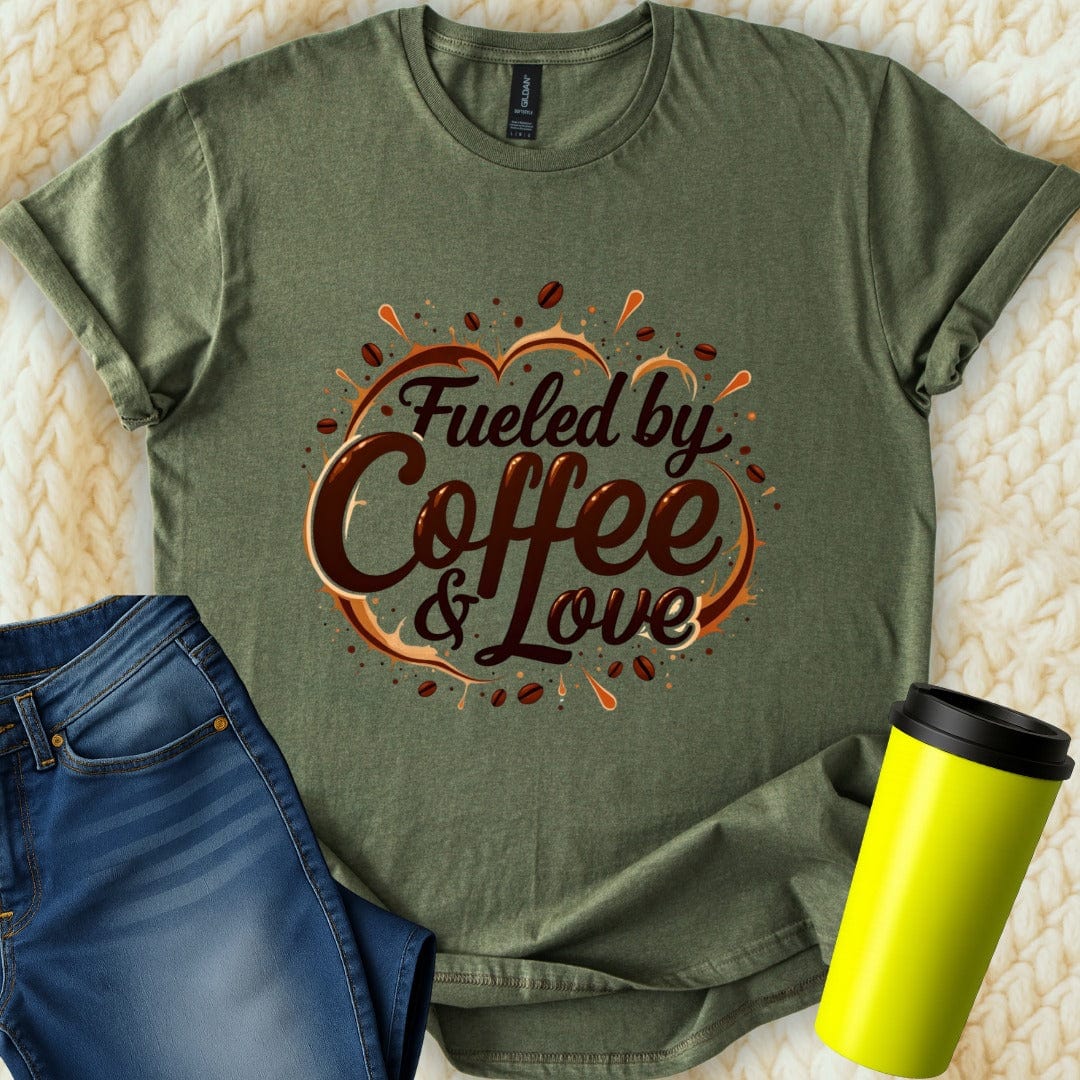 Printify T-Shirt Military Green / S Fueled by Coffee T-Shirt