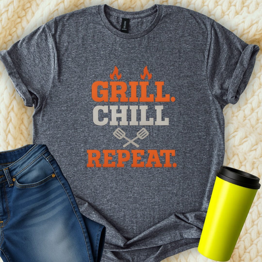 MyDesigns Physical Item Grill Chill Repeat Flames Spatula Design T-Shirt