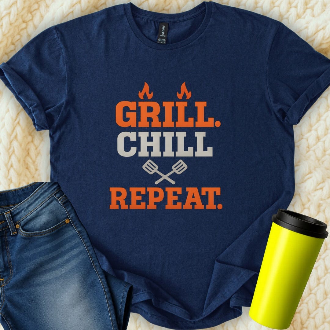 MyDesigns Physical Item Grill Chill Repeat Flames Spatula Design T-Shirt