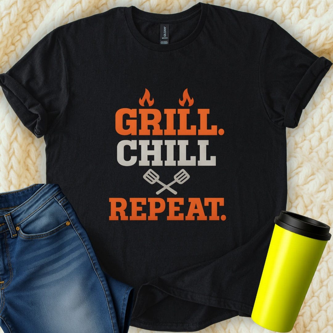 MyDesigns Physical Item Grill Chill Repeat Flames Spatula Design T-Shirt