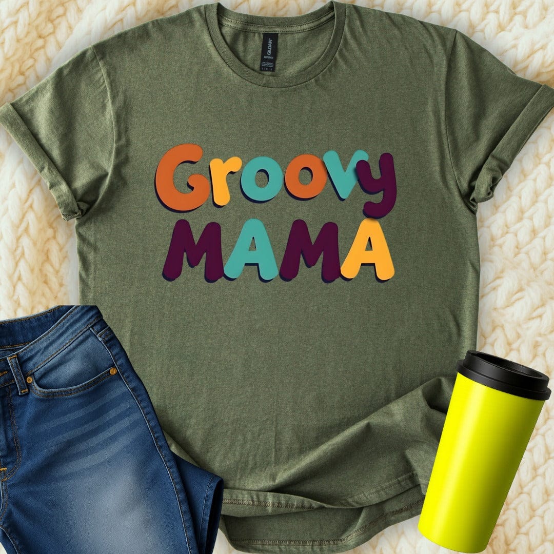 Printify T-Shirt Military Green / S Groovy Mama T-Shirt
