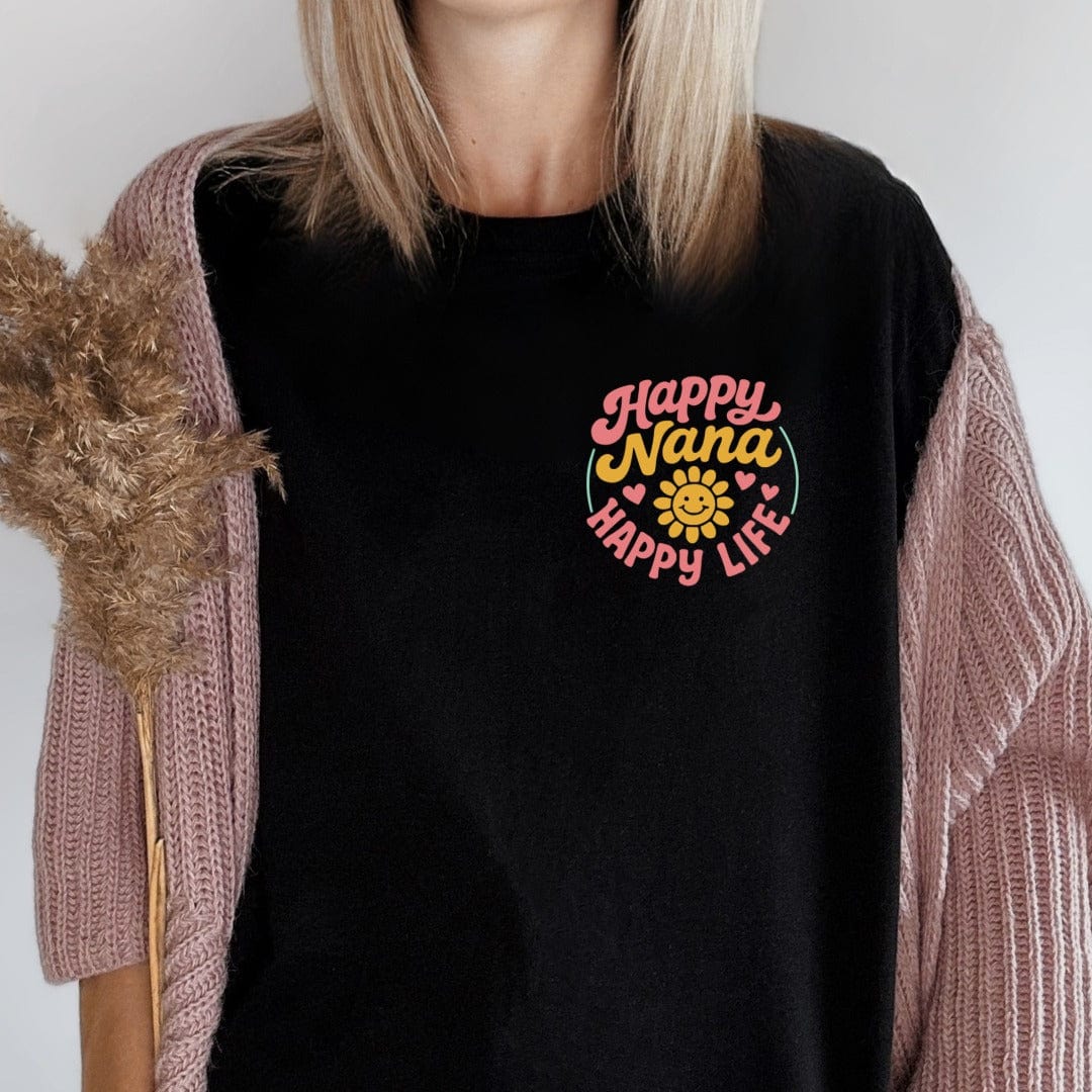 MyDesigns Physical Item Happy Nana Happy Life With Heart Design Apparel T-Shirt