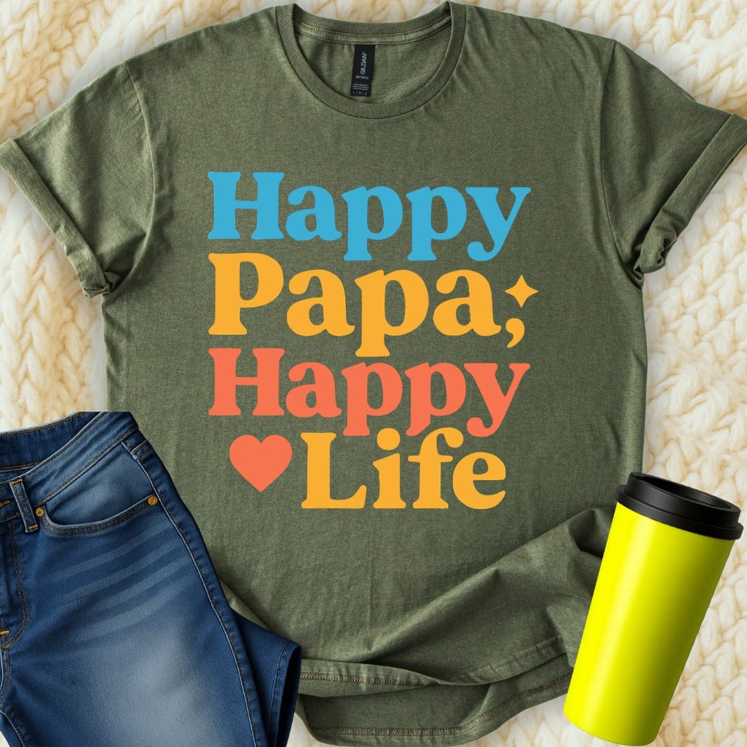 MyDesigns Physical Item Happy Papa Happy Life Heart Star Graphic Funny T-Shirt