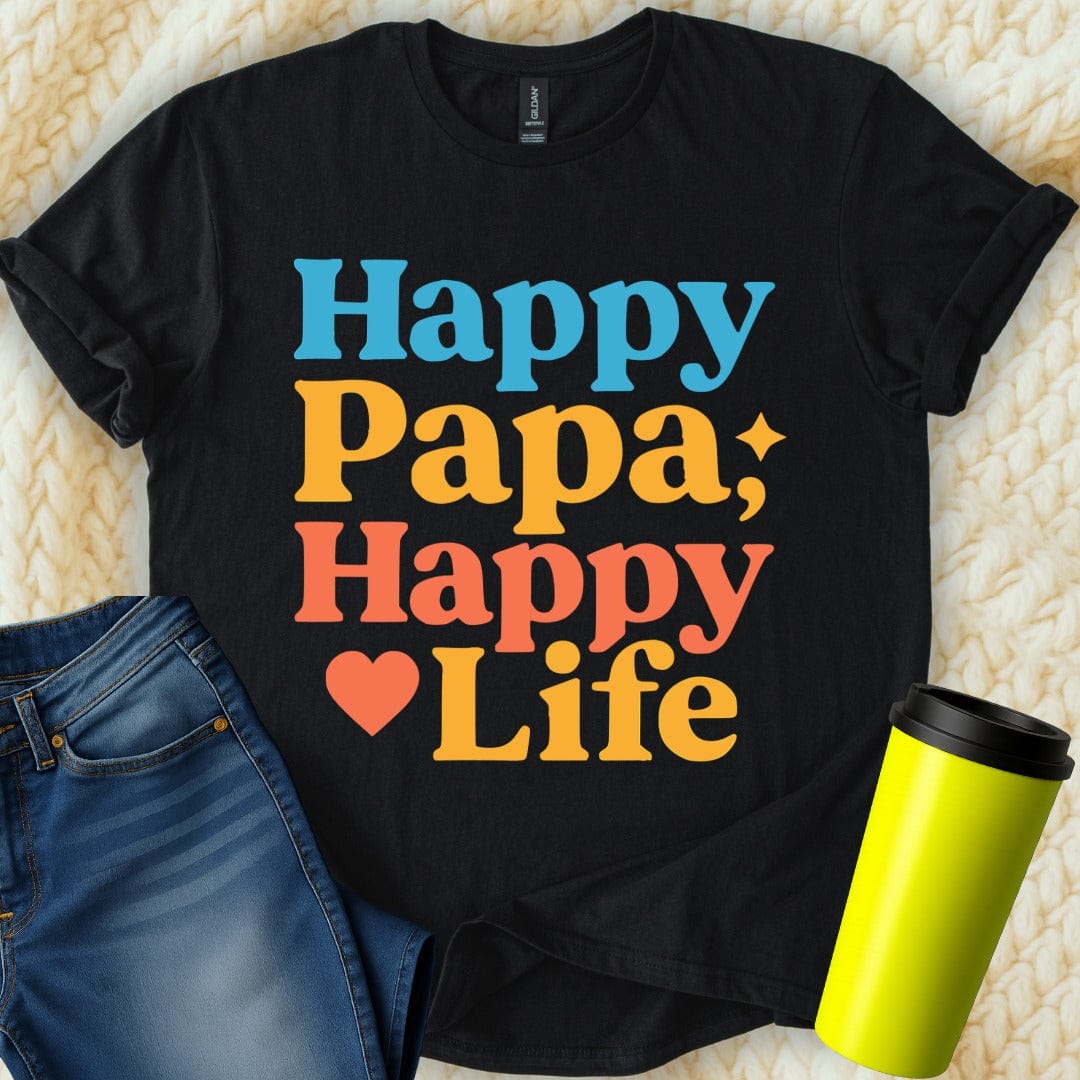 MyDesigns Physical Item Happy Papa Happy Life Heart Star Graphic Funny T-Shirt