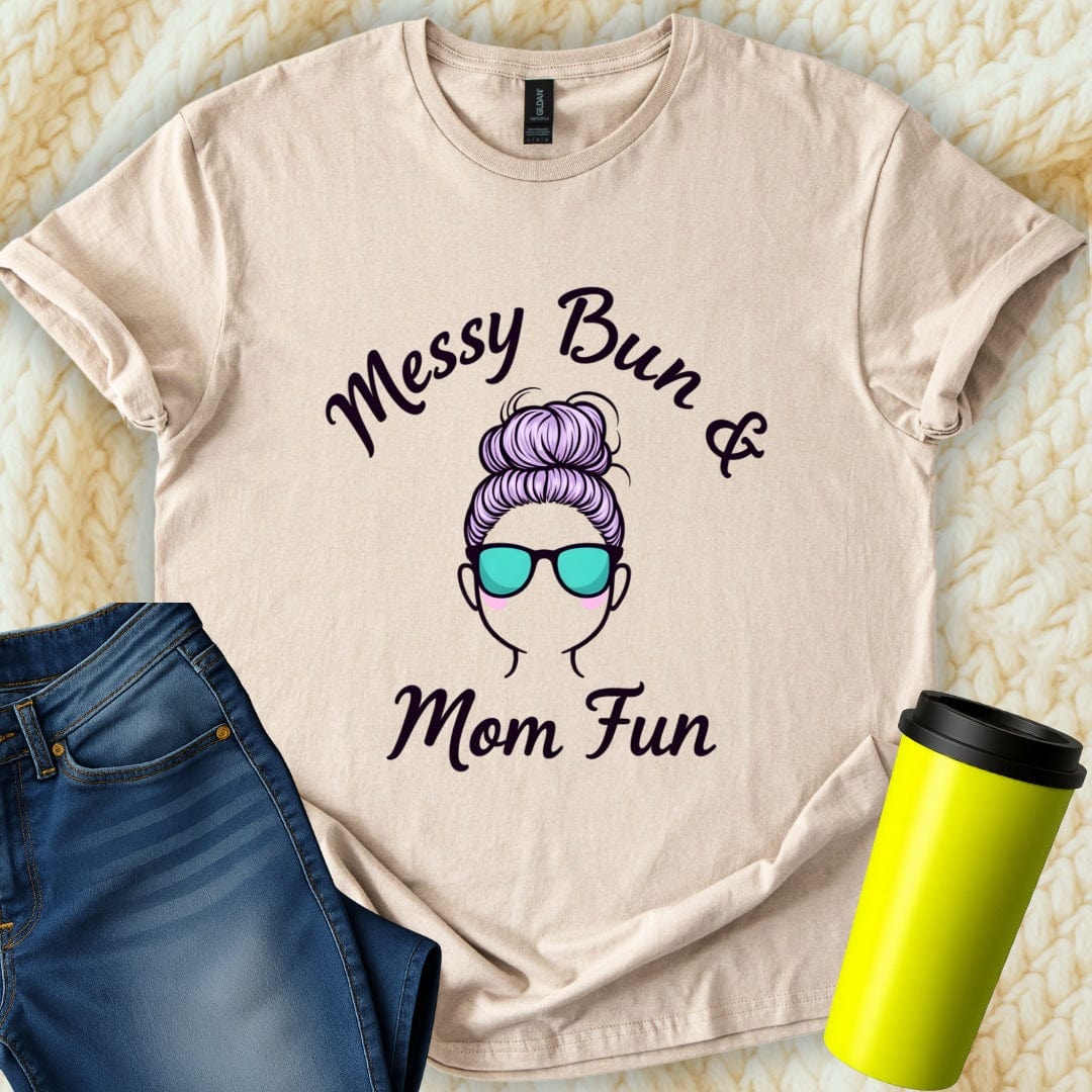 Printify T-Shirt Sand / S Messy Bun Mom T-Shirt
