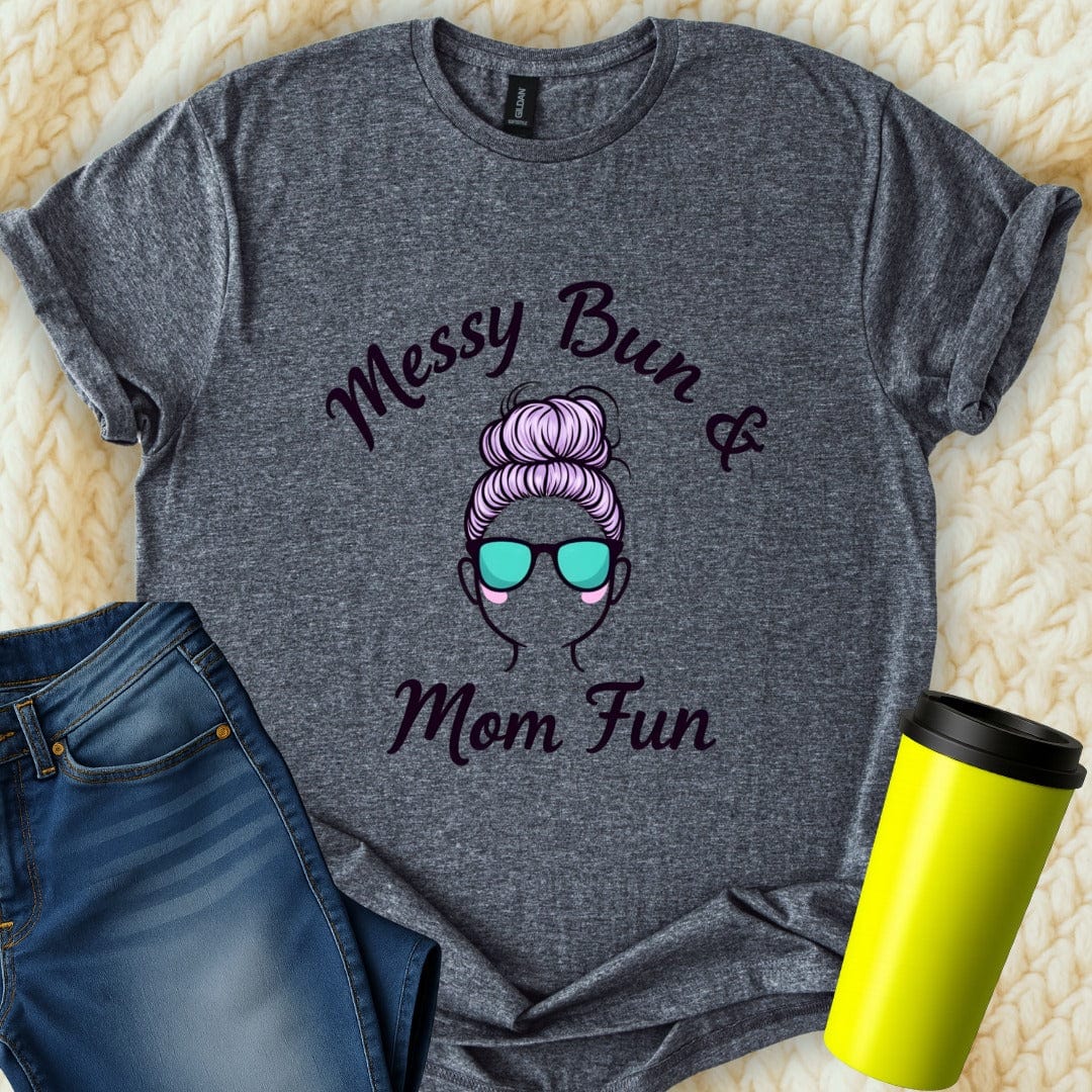 Printify T-Shirt Dark Heather / S Messy Bun Mom T-Shirt