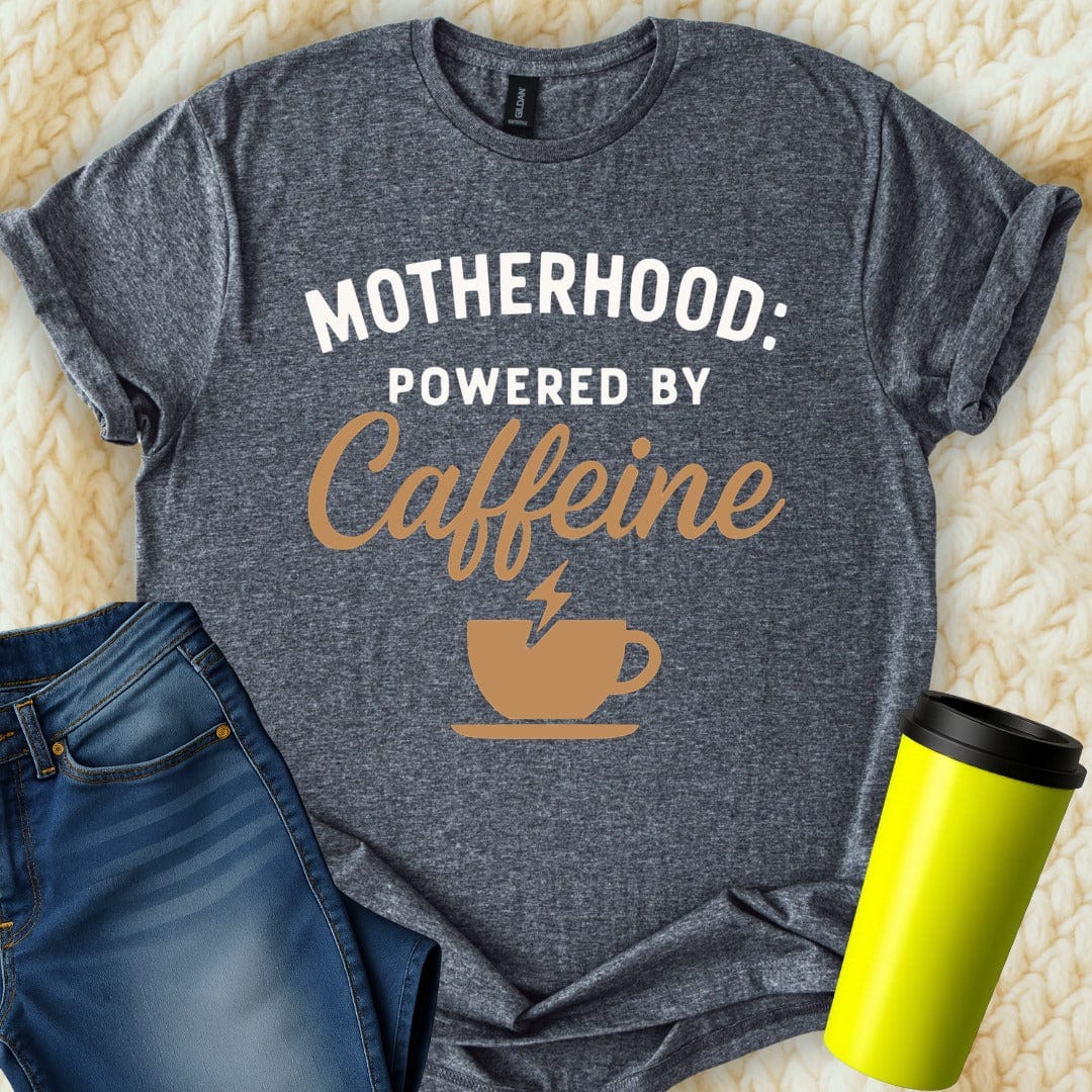 MyDesigns T-Shirt Motherhood Powered by Caffeine Graphic Design T-Shirt