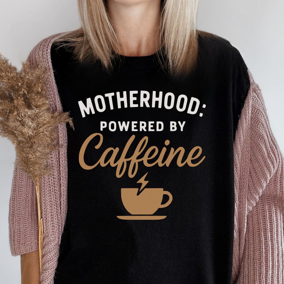 MyDesigns T-Shirt Motherhood Powered by Caffeine Graphic Design T-Shirt