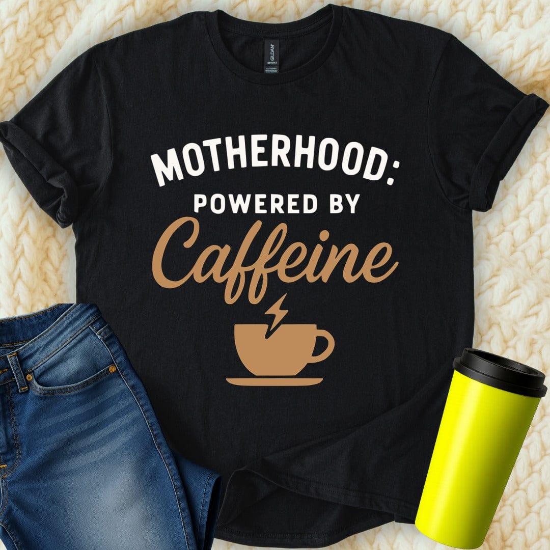 MyDesigns T-Shirt Motherhood Powered by Caffeine Graphic Design T-Shirt