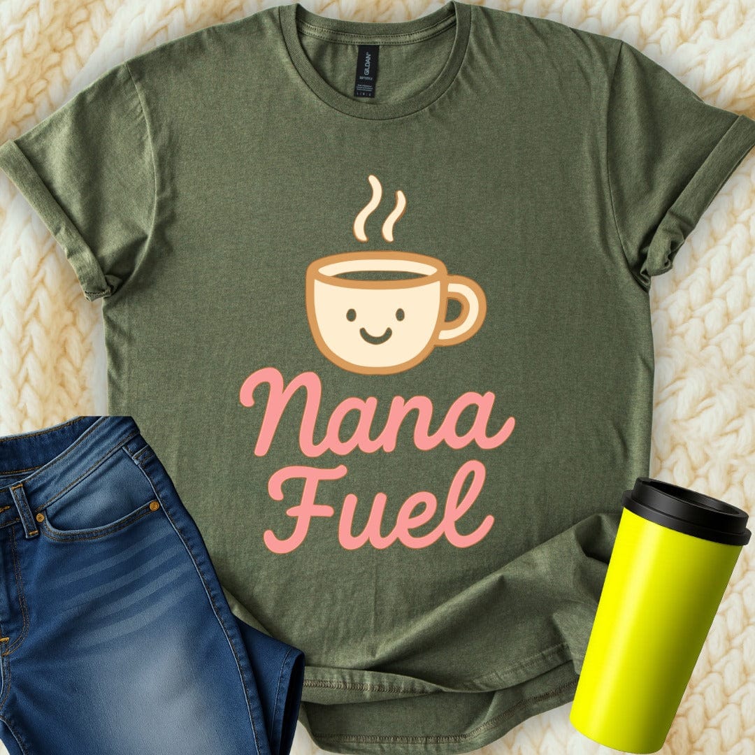 MyDesigns Physical Item Nana Fuel with Cute Coffee Cup Funny Mothers Day T-Shirt