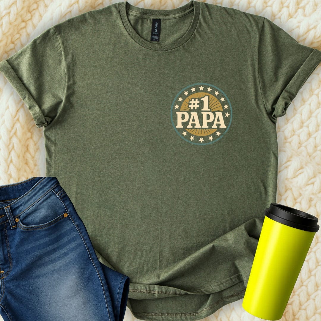 MyDesigns Physical Item Number One Papa Round Design Graphic Print for Fathers T-Shirt
