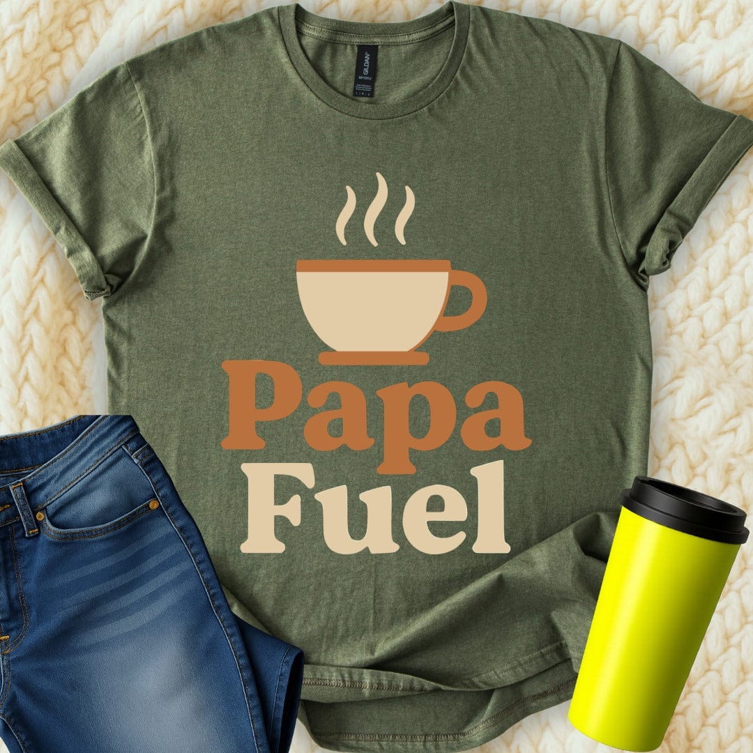 MyDesigns Physical Item Papa Fuel Graphic with Coffee Cup Design Novelty T-Shirt