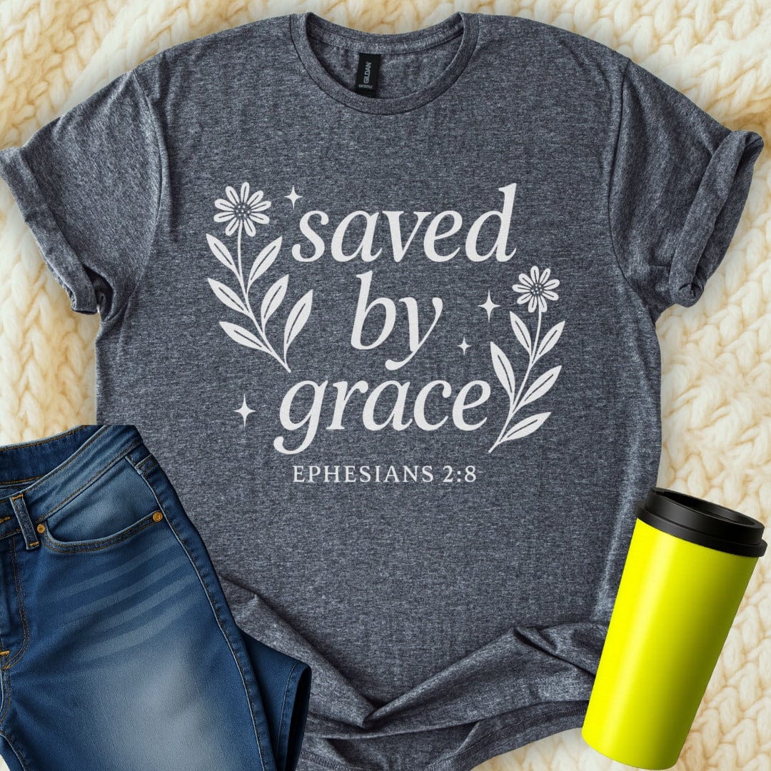 The Off Base T-Shirt S / Dark Heather Saved By Grace Ephesians 2:8 T-Shirt