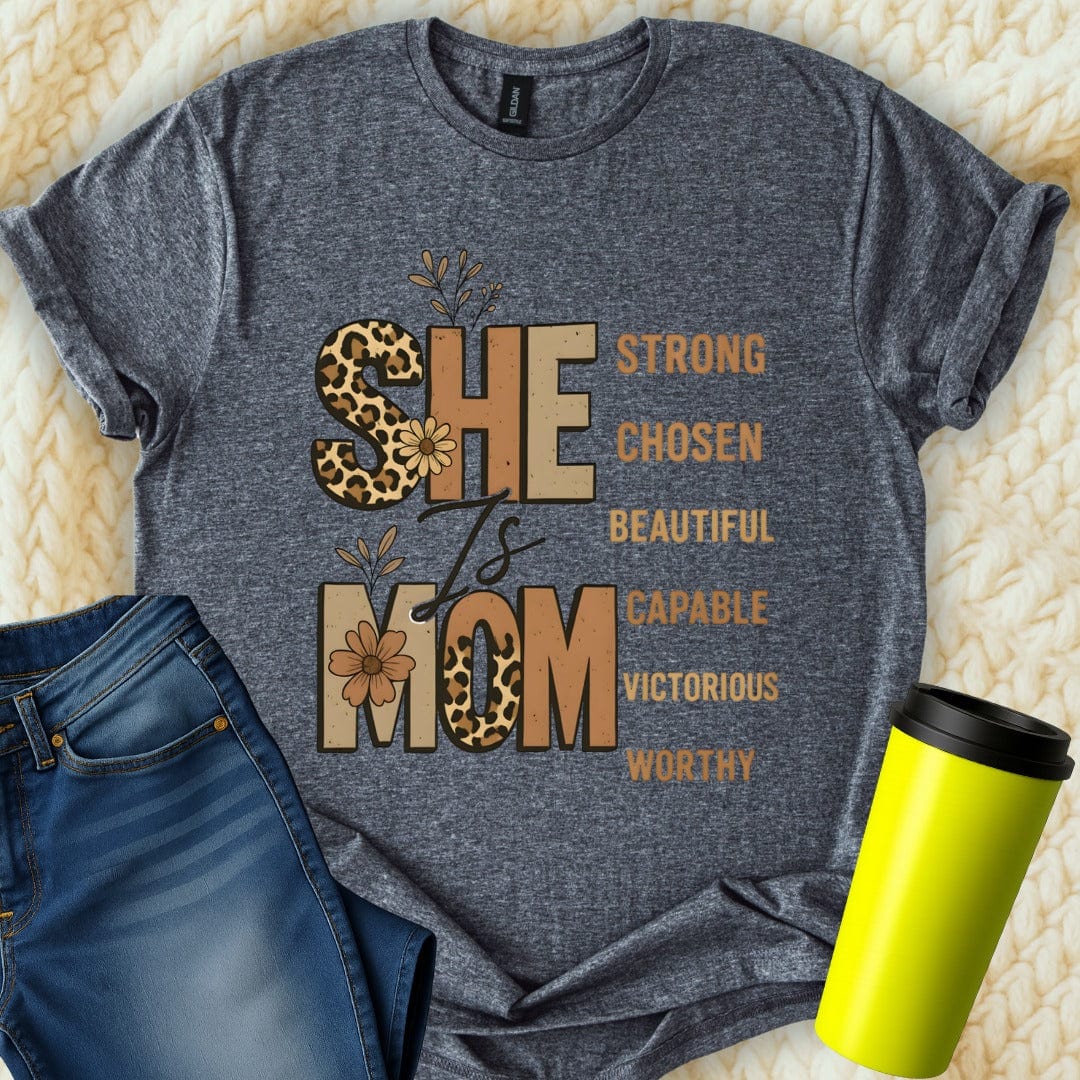 Printify T-Shirt Dark Heather / S She is Mom T-Shirt