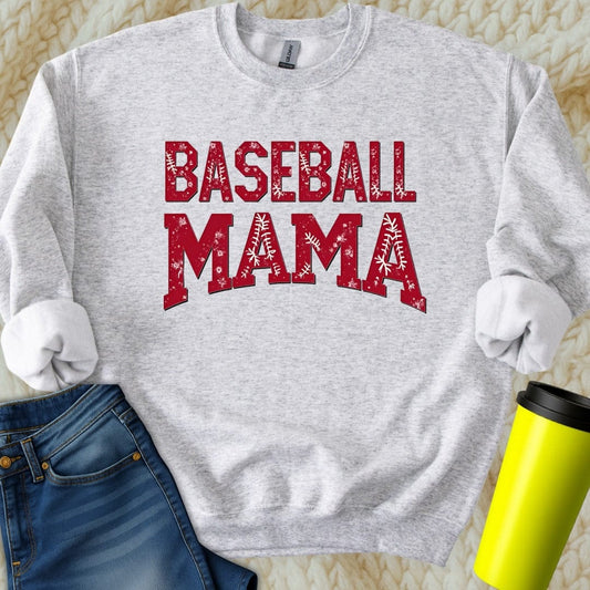 Printify Sweatshirt S / Ash Baseball Mama Sweatshirt