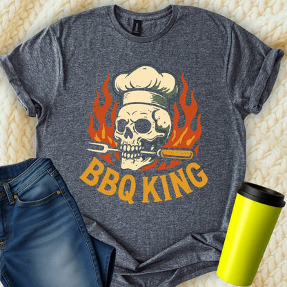MyDesigns Physical Item BBQ King Skull Chef Hat Flames Graphic T-Shirt