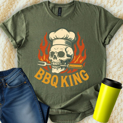 MyDesigns Physical Item BBQ King Skull Chef Hat Flames Graphic T-Shirt