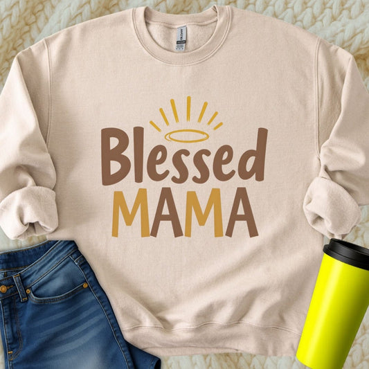 Printify Sweatshirt S / Sand Blessed Mama Sweatshirt