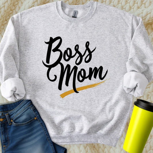 Printify Sweatshirt S / Ash Boss Mama Sweatshirt