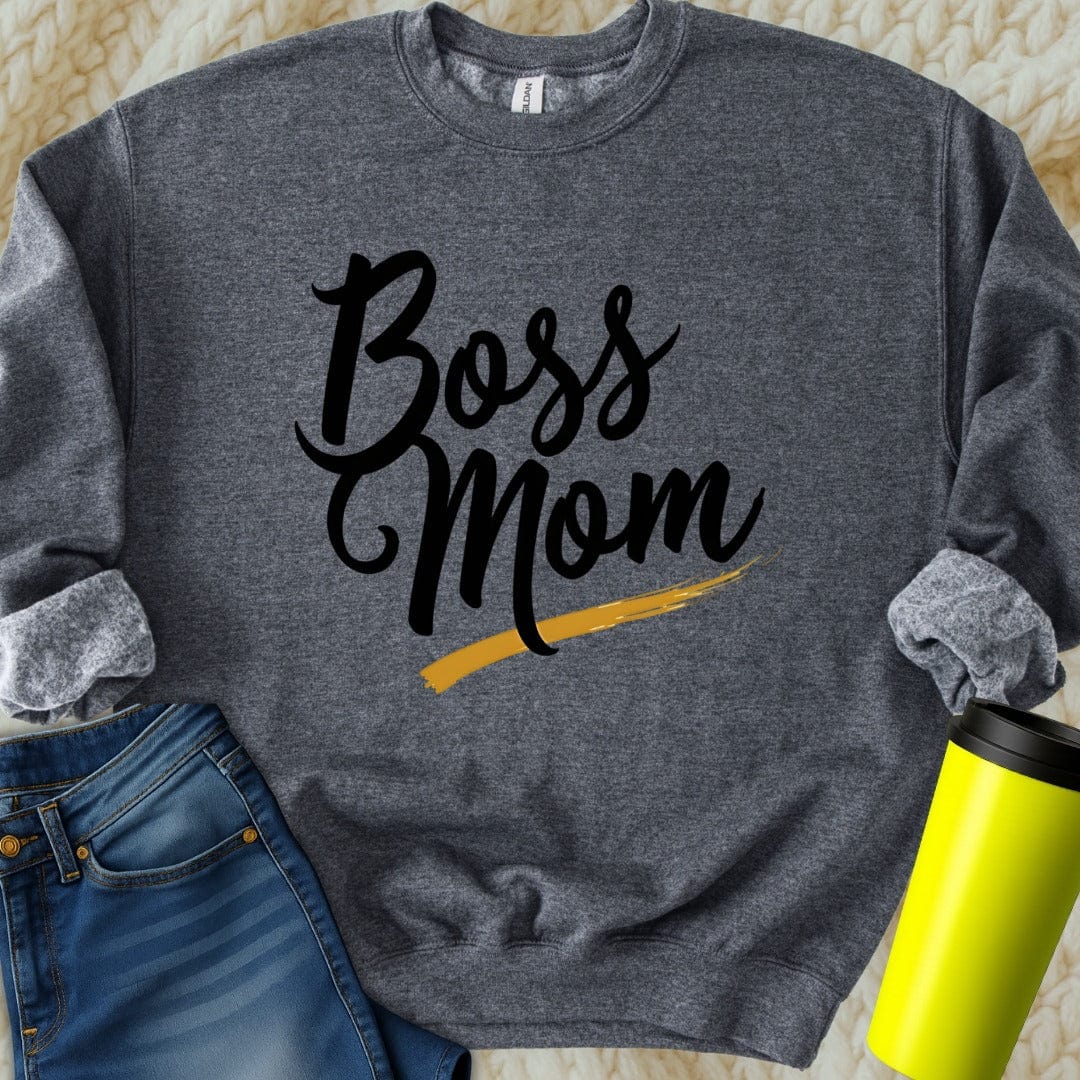 Printify Sweatshirt S / Dark Heather Boss Mama Sweatshirt