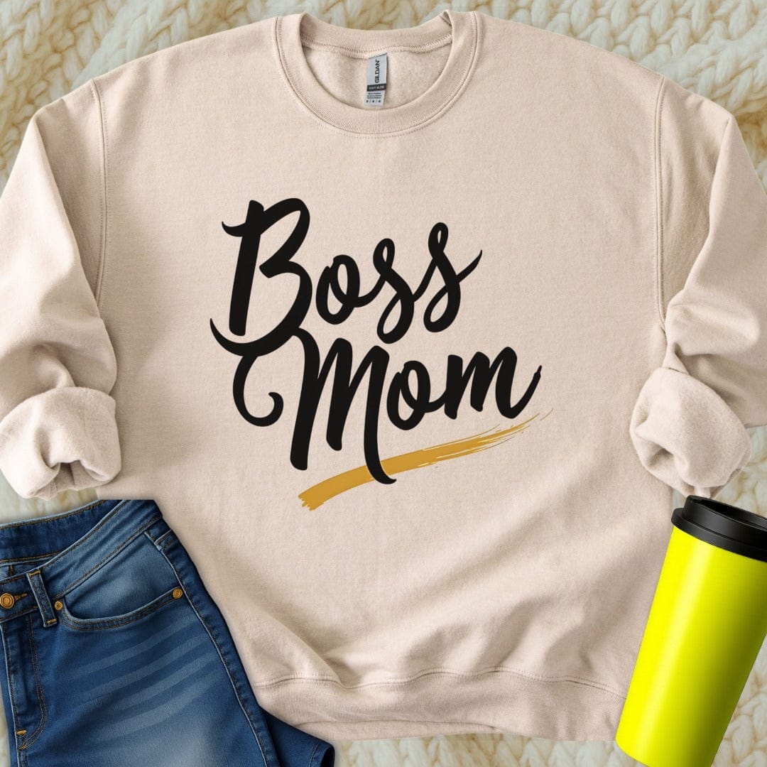 Printify Sweatshirt S / Sand Boss Mama Sweatshirt