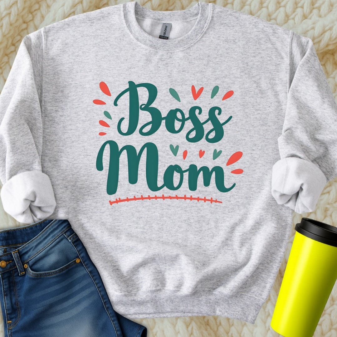 Printify Sweatshirt S / Ash Boss Mom Sweatshirt
