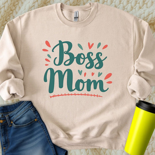 Printify Sweatshirt S / Sand Boss Mom Sweatshirt