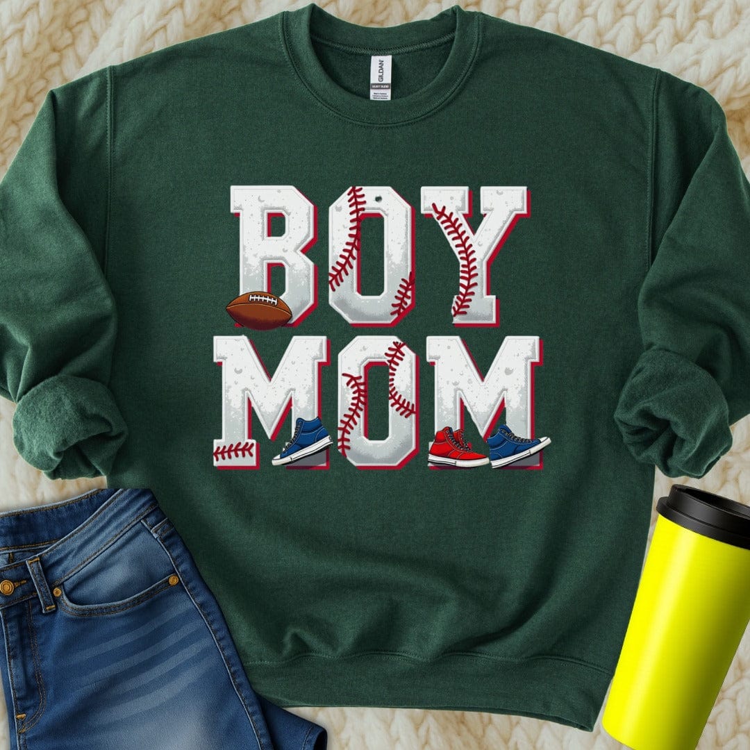 Printify Sweatshirt S / Forest Green Boy Mom Sweatshirt