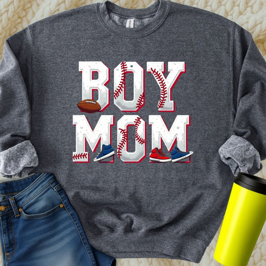 Printify Sweatshirt S / Dark Heather Boy Mom Sweatshirt