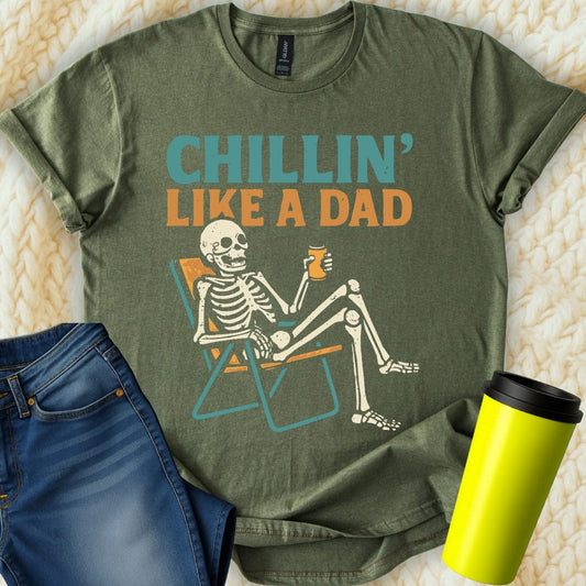 MyDesigns Physical Item Chillin Like A Dad Skeleton Illustration T-Shirt