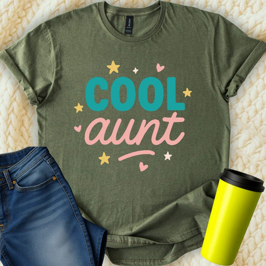 MyDesigns Physical Item Cool Aunt Graphic with Hearts and Stars Design T-Shirt