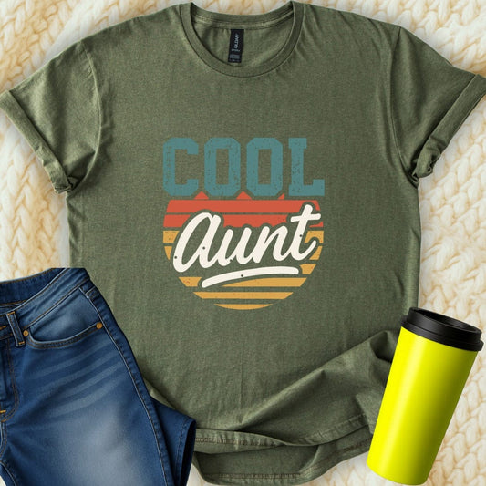 MyDesigns Physical Item Cool Aunt Retro Striped Graphic Design Tee Great T-Shirt