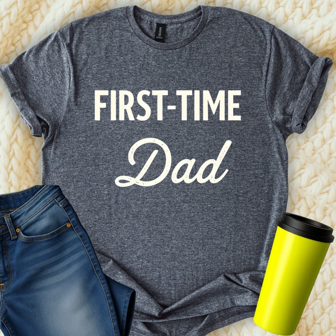 Printify T-Shirt Dark Heather / S First Time Dad T-Shirt
