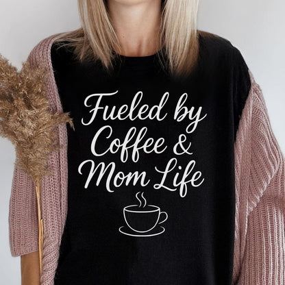 MyDesigns T-Shirt Fueled by Coffee and Mom Life Graphic Art Funny T-Shirt