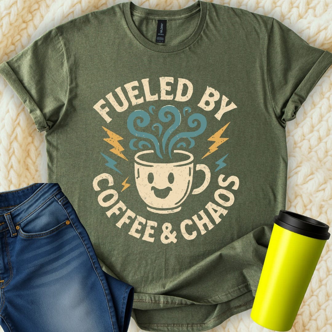 MyDesigns T-Shirt S / Military Green Fueled By Coffee Chaos T-Shirt