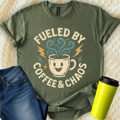 MyDesigns T-Shirt S / Military Green Fueled By Coffee Chaos T-Shirt