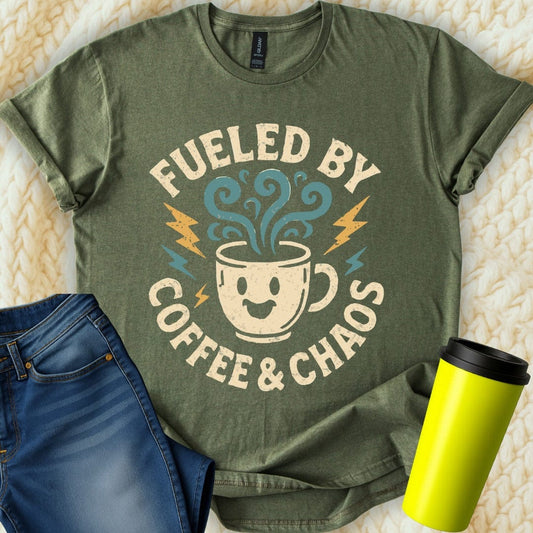 MyDesigns T-Shirt S / Military Green Fueled By Coffee Chaos T-Shirt